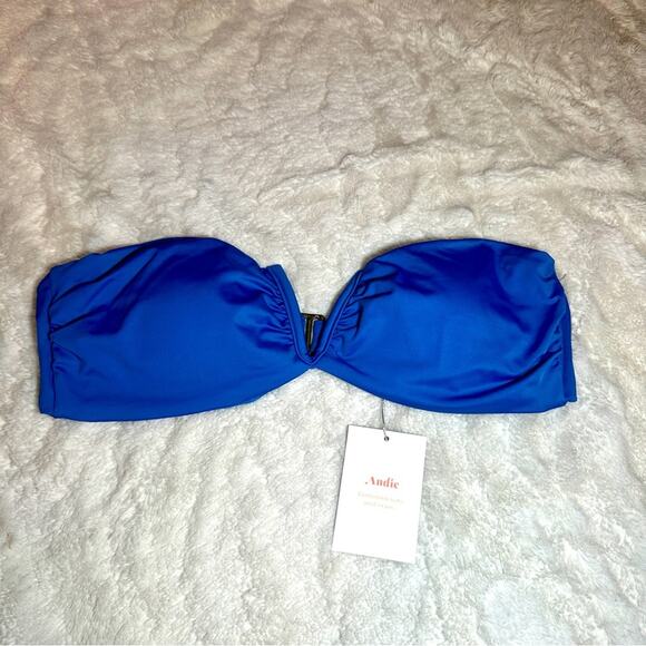 Andie Swim Size L Bikini Top Blue The Scala Cruise Resortwear Pool Bandeau Beach - Picture 3 of 7